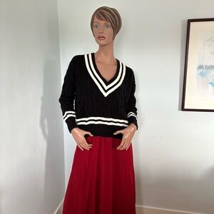 Ralph Lauren Navy and Cream Cotton Cable Cropped  Knit Sweater